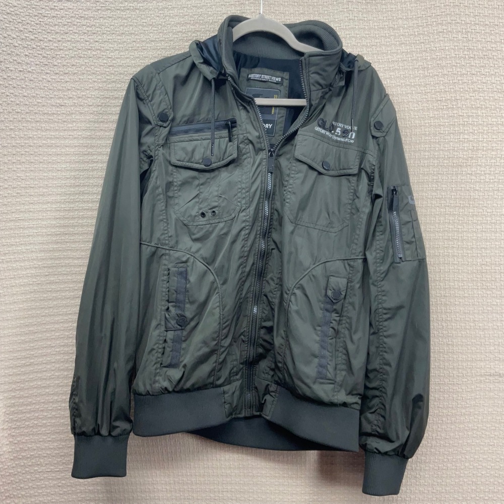 Vintage‎ GloStory Aviator Bomber Jacket Men's XL Military Green Zip Hooded